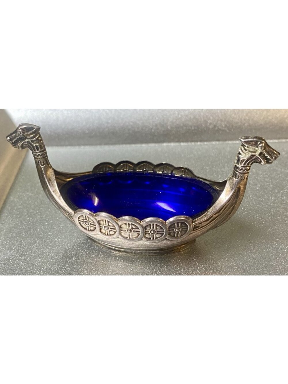 Vtg Viking Ship Sterling 925 Cobalt Blue Salt Cellar Sweden (R-2)